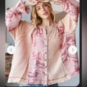 Oli & Hali Ruffled Pink Lace Blouse